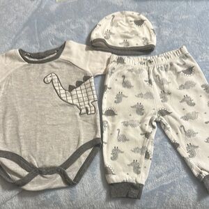 Dino Delight Baby Set - Gray and White